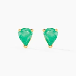 Boucles D'oreilles Puces Or Jaune Pluie D'Eclat Emeraude