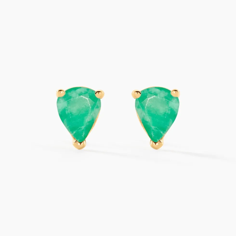 Boucles D'oreilles Puces Or Jaune Pluie D'Eclat Emeraude