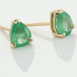 Boucles D'oreilles Puces Or Jaune Pluie D'Eclat Emeraude