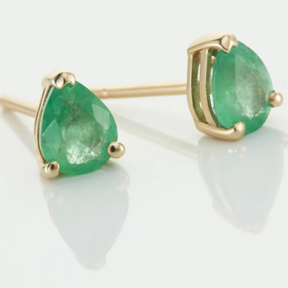 Boucles D'oreilles Puces Or Jaune Pluie D'Eclat Emeraude