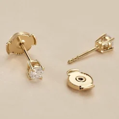 Boucles D'oreilles Puces One Or Jaune Diamants