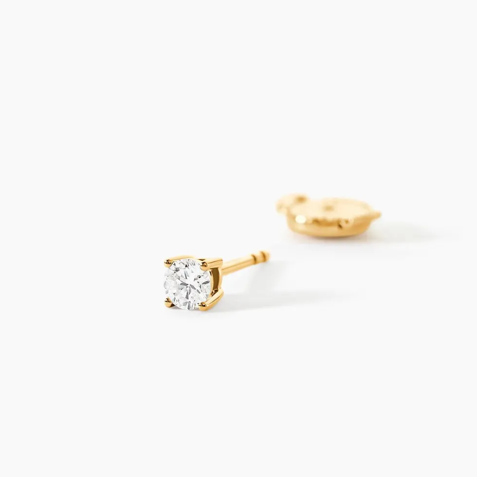 Boucles D'oreilles Puces One Or Jaune Diamants