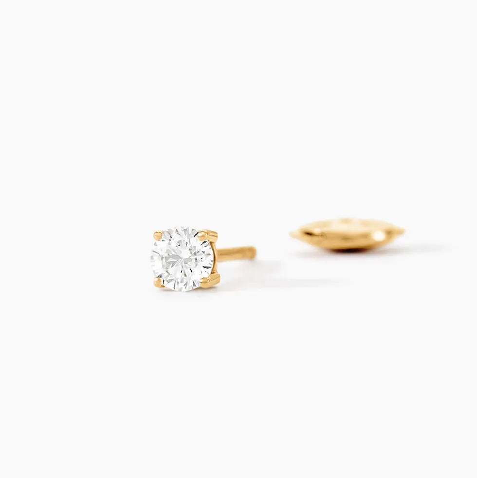 Boucles D'oreilles Puces Or Jaune Diamants Synthetique