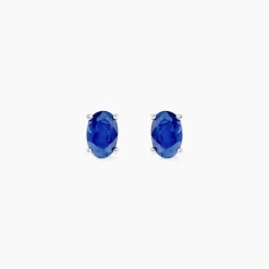 Boucles D'oreilles Puces Ovale Or Blanc Saphir