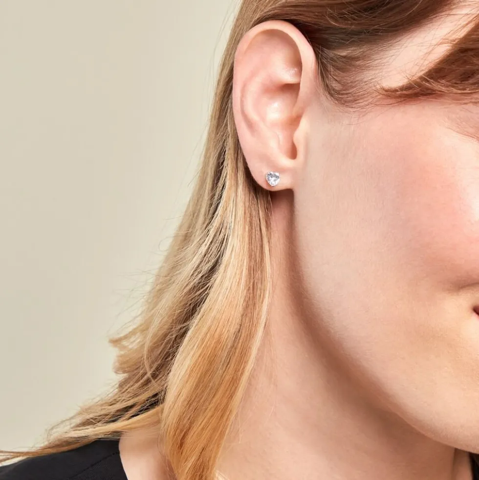 Boucles D'oreilles Puces Or Blanc Salona Oxyde De Zirconium