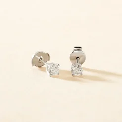 Boucles D'oreilles Puces One Or Blanc Diamants