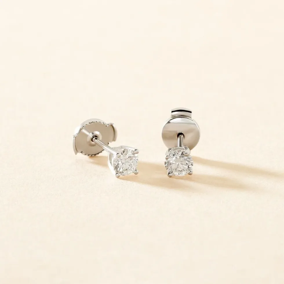 Boucles D'oreilles Puces One Or Blanc Diamants