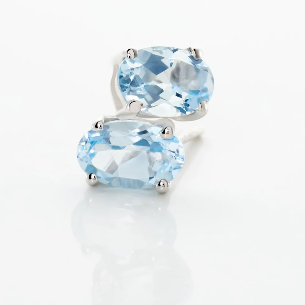 Boucles D'oreilles Puces Ovale Serti Griffe Or Blanc Topaze