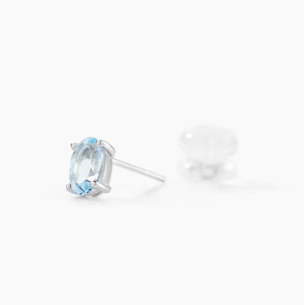 Boucles D'oreilles Puces Ovale Serti Griffe Or Blanc Topaze