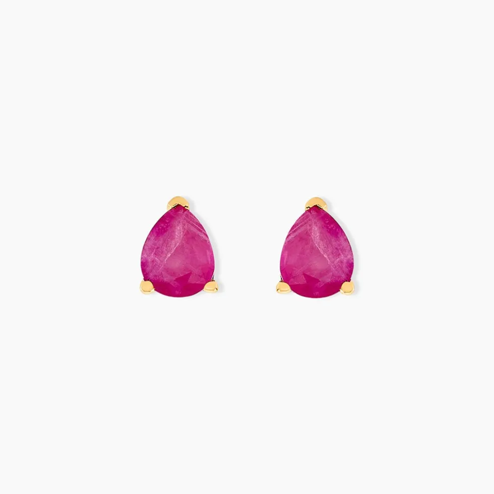 Boucles D'oreilles Puces Or Jaune Pluie D'Eclat Rubis