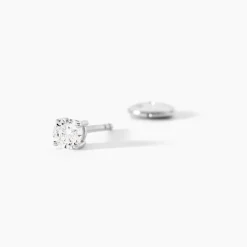 Boucles D'oreilles Puces Or Blanc Diamants Synthétique