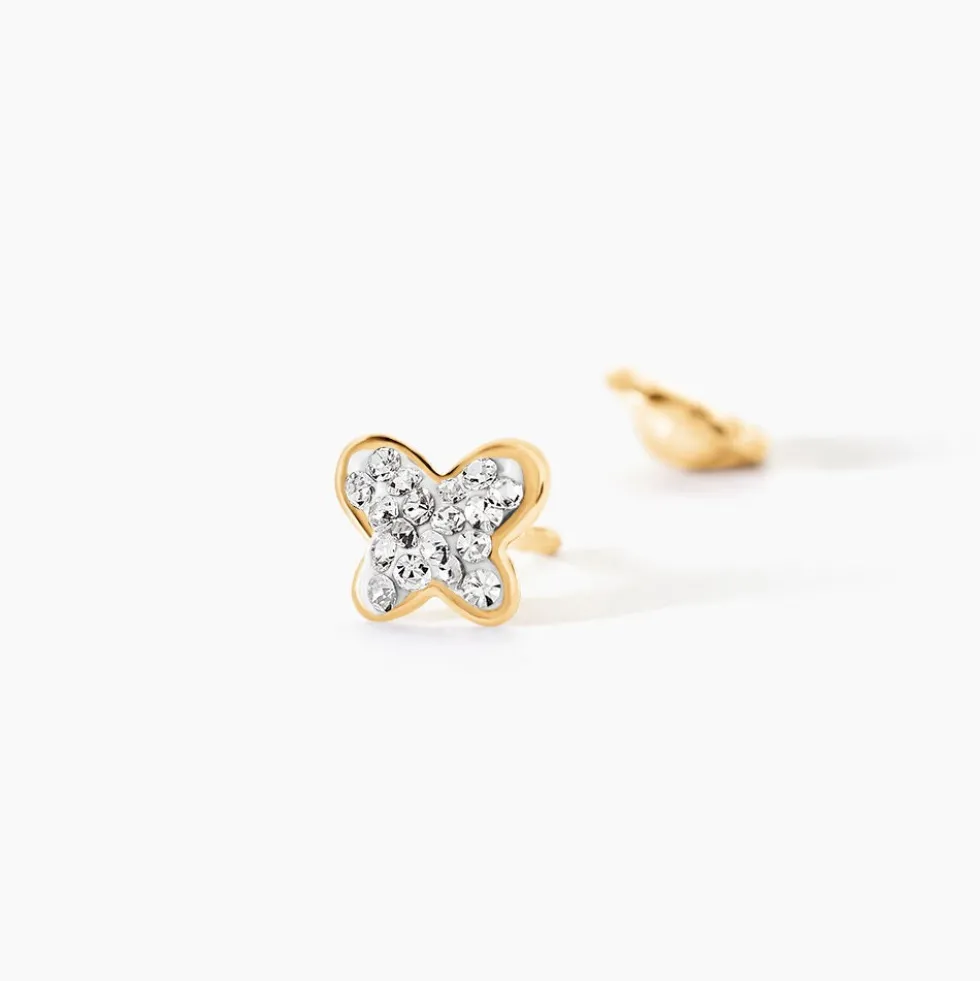 Boucles D'oreilles Puces Or Jaune Cercis Strass