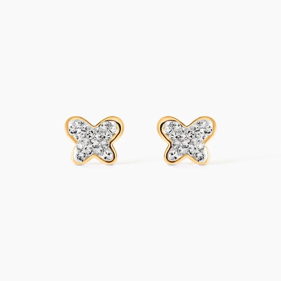Boucles D'oreilles Puces Or Jaune Cercis Strass