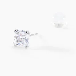 Boucles D'oreilles Puces Or Blanc Doreen Oxydes De Zirconium