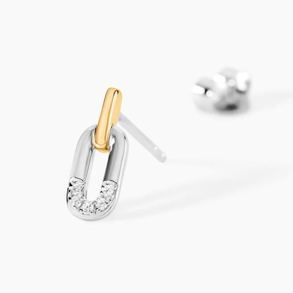 Boucles D'Oreilles Puces Or Jaune Argent Blanc Oxyde De Zirconium