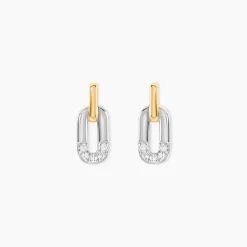 Boucles D'Oreilles Puces Or Jaune Argent Blanc Oxyde De Zirconium