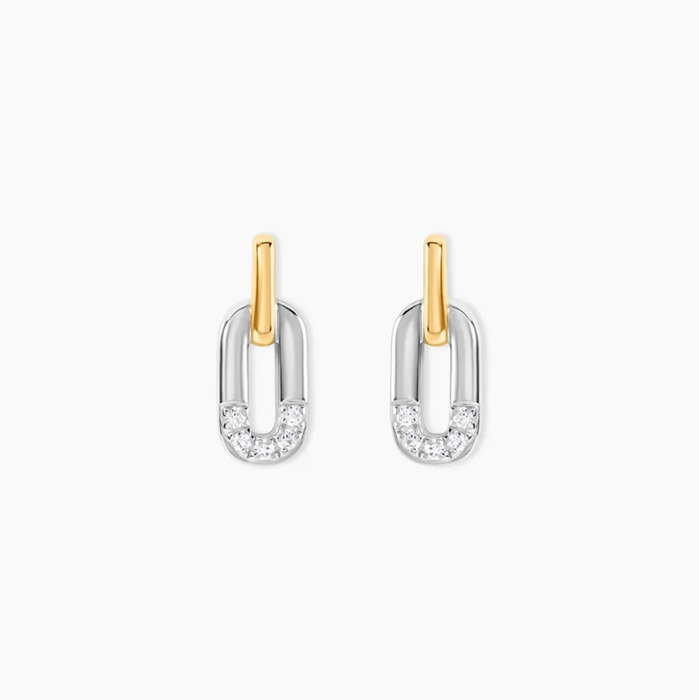 Boucles D'Oreilles Puces Or Jaune Argent Blanc Oxyde De Zirconium
