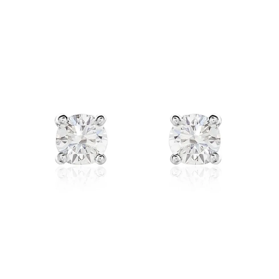 Boucles D'oreilles Puces Or Blanc Victoria Diamant