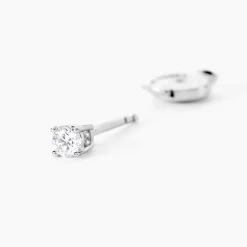 Boucles D'oreilles Puces One Or Jaune Diamants