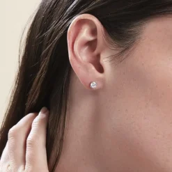Boucles D'oreilles Puces Or Blanc Katherina Oxyde De Zirconium