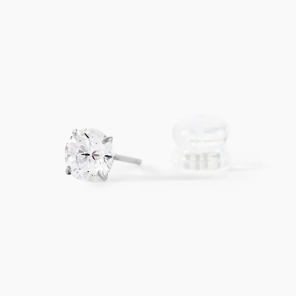 Boucles D'oreilles Puces Or Blanc Katherina Oxyde De Zirconium