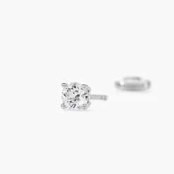 Boucles D'oreilles Puces One Or Blanc Diamants