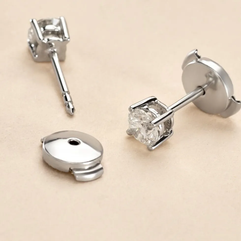 Boucles D'oreilles Puces One Or Blanc Diamants