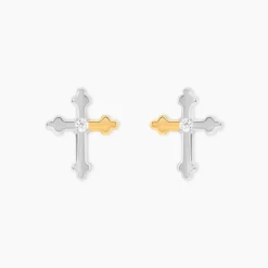Boucles D'Oreilles Puces Or Jaune Argent Blanc Oxyde De Zirconium