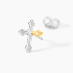 Boucles D'Oreilles Puces Or Jaune Argent Blanc Oxyde De Zirconium