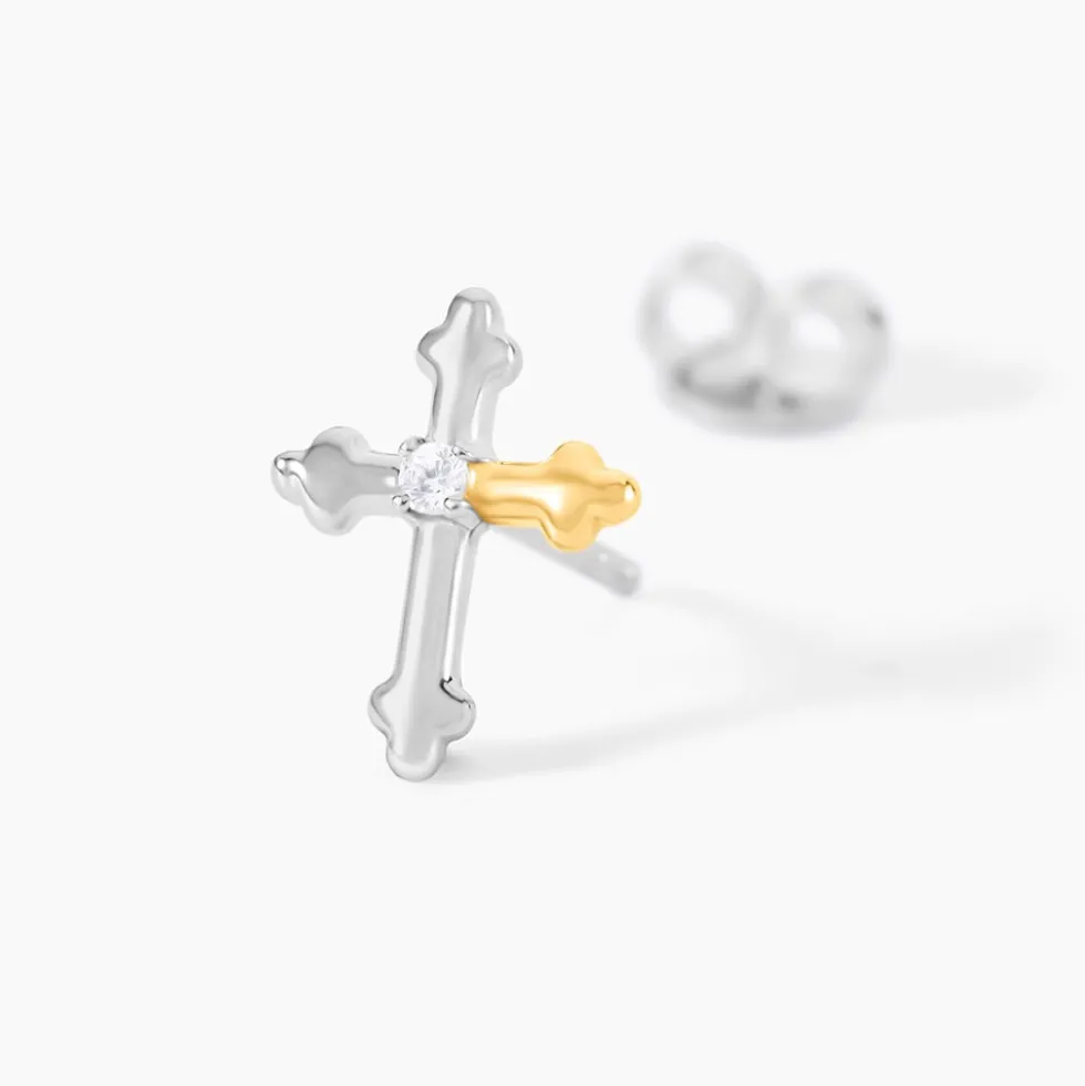 Boucles D'Oreilles Puces Or Jaune Argent Blanc Oxyde De Zirconium
