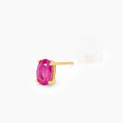 Boucles D'oreilles Puces Ovale Or Jaune Rubis