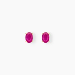 Boucles D'oreilles Puces Ovale Or Jaune Rubis