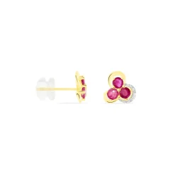 Boucles D'oreilles Puces Orchidea Or Jaune Diamant Et Rubis