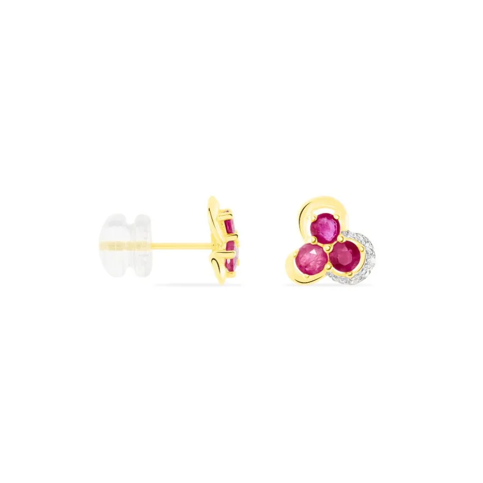 Boucles D'oreilles Puces Orchidea Or Jaune Diamant Et Rubis