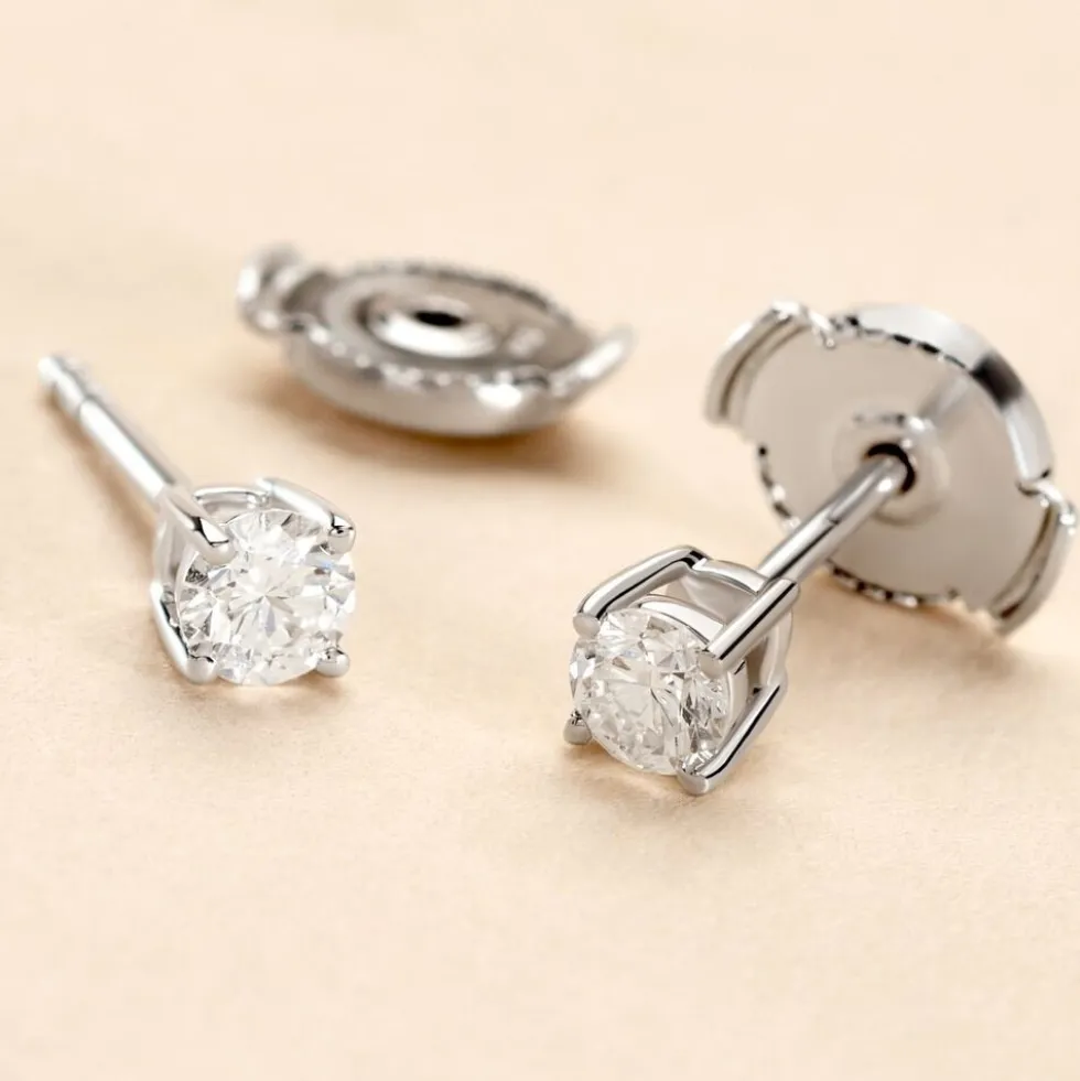 Boucles D'oreilles Puces One Or Jaune Diamants