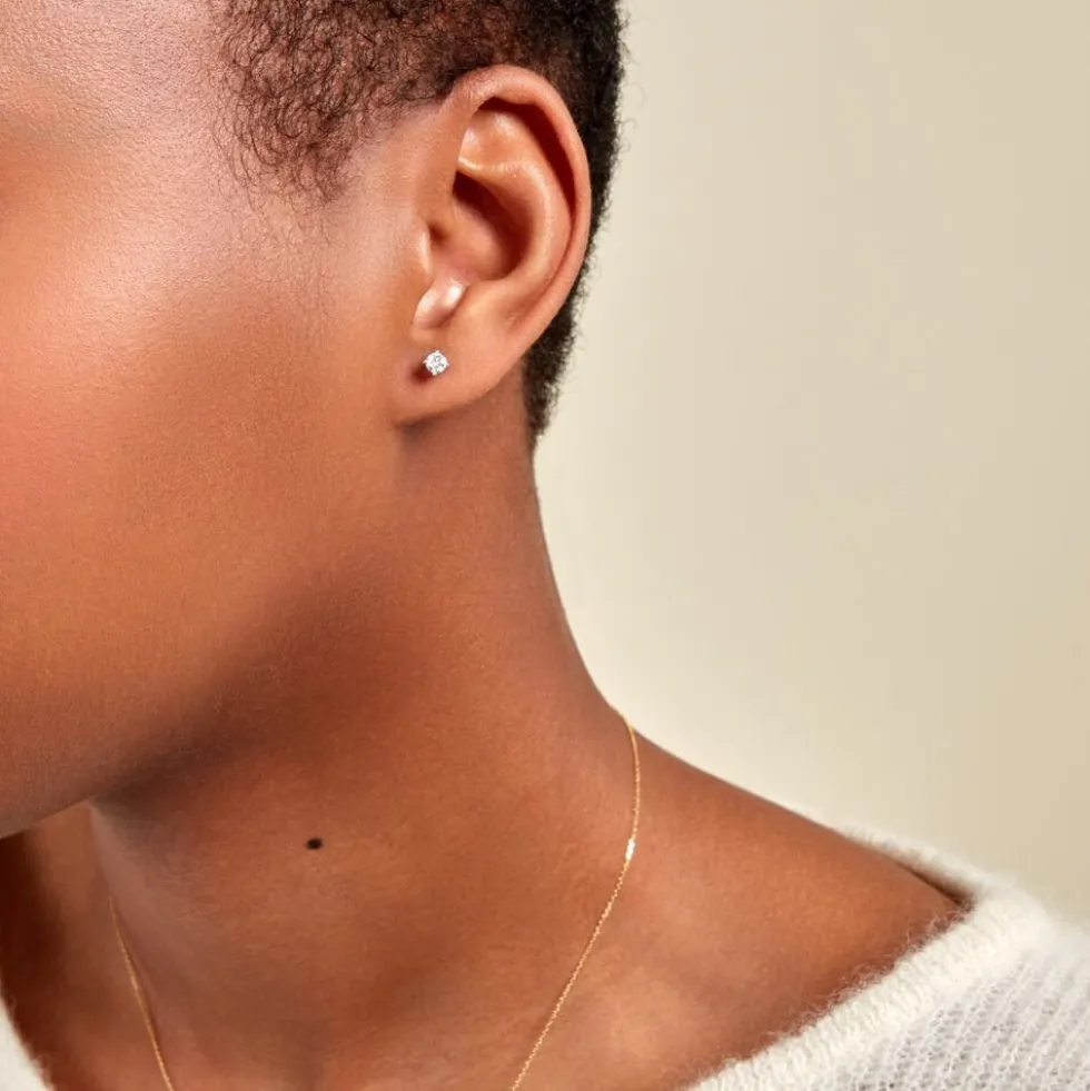 Boucles D'oreilles Puces One Or Jaune Diamants