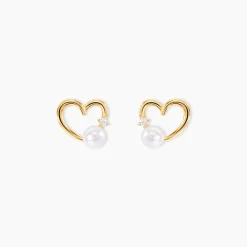 Boucles D'oreilles Puces Or Jaune Fergus Perle De Culture Oxyde