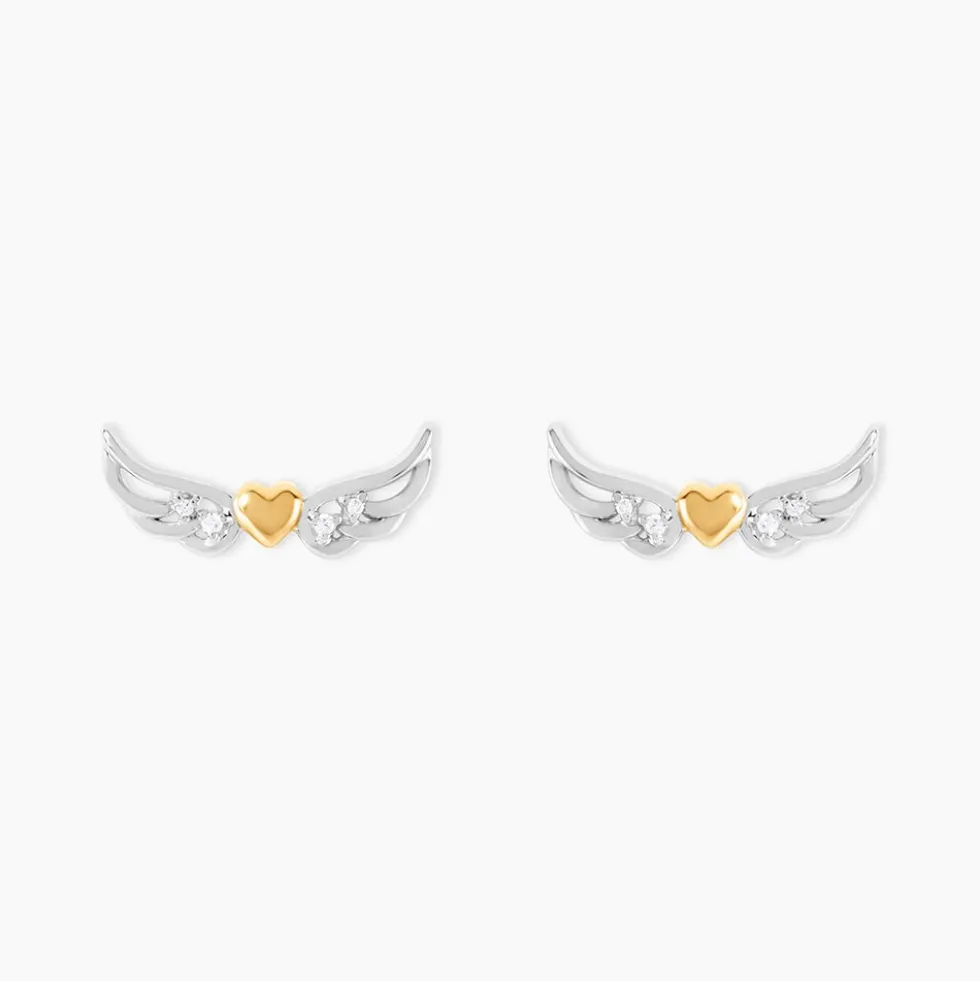 Boucles D'Oreilles Puces Or Jaune et Argent Blanc