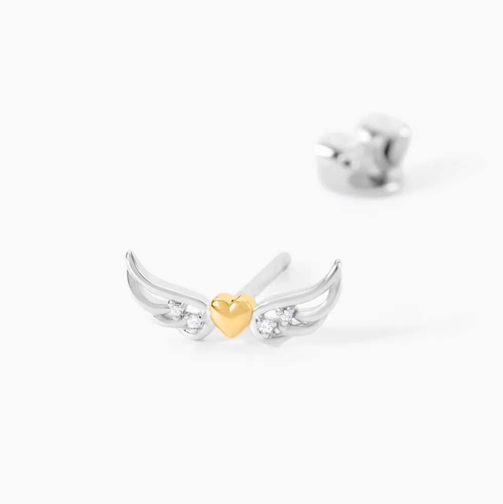 Boucles D'Oreilles Puces Or Jaune et Argent Blanc