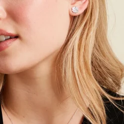 Boucles D'oreilles Puces Ottilie Argent Blanc Oxyde De Zirconium