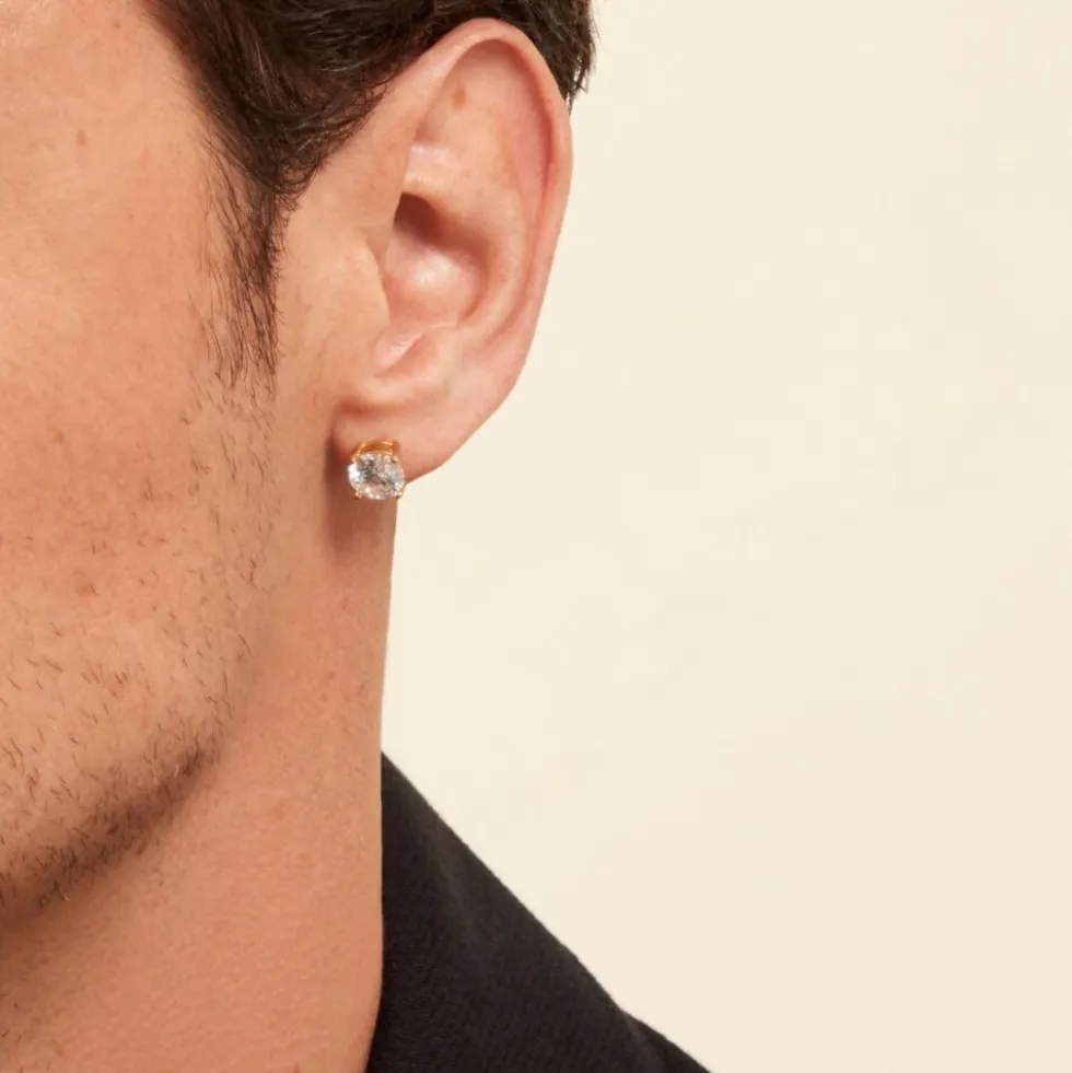 Boucles D'oreilles Puces Phebus Him Acier Doré Oxyde De Zirconium