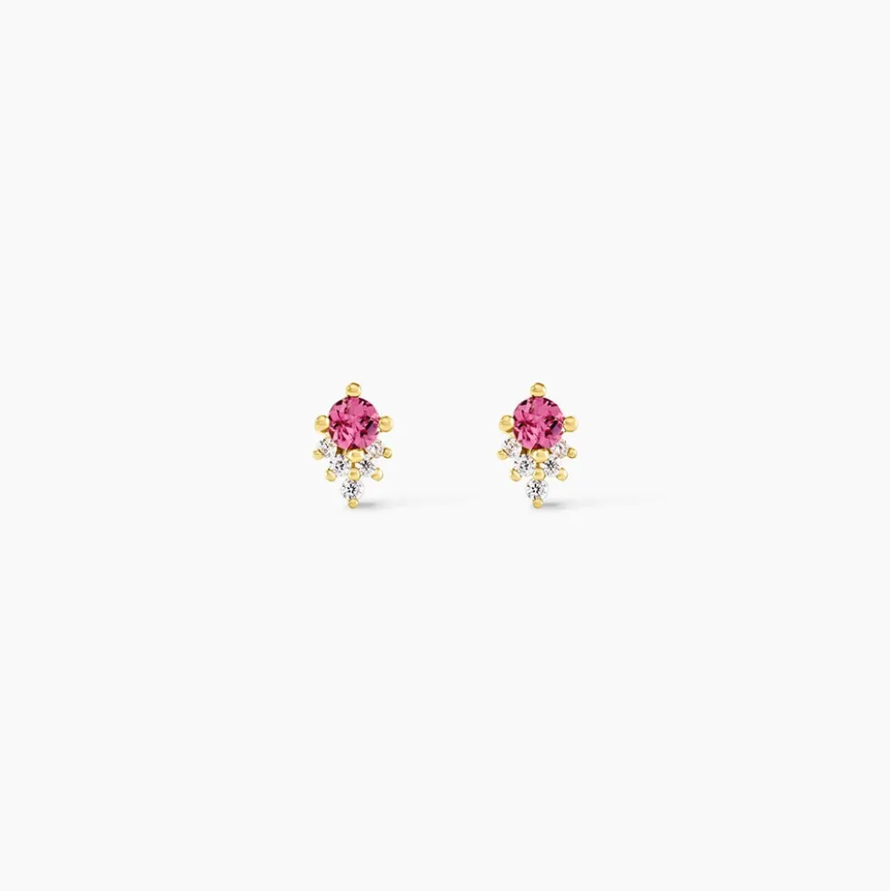Boucles D'Oreilles Puces Poem Argent Jaune Tourmaline Oxyde De Zirconium