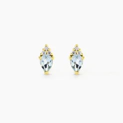 Boucles D'Oreilles Puces Poem Argent Jaune Topaze Oxyde De Zirconium