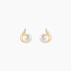 Boucles D'oreilles Puces Pearly Or Jaune Perle De Culture Et Oxyde