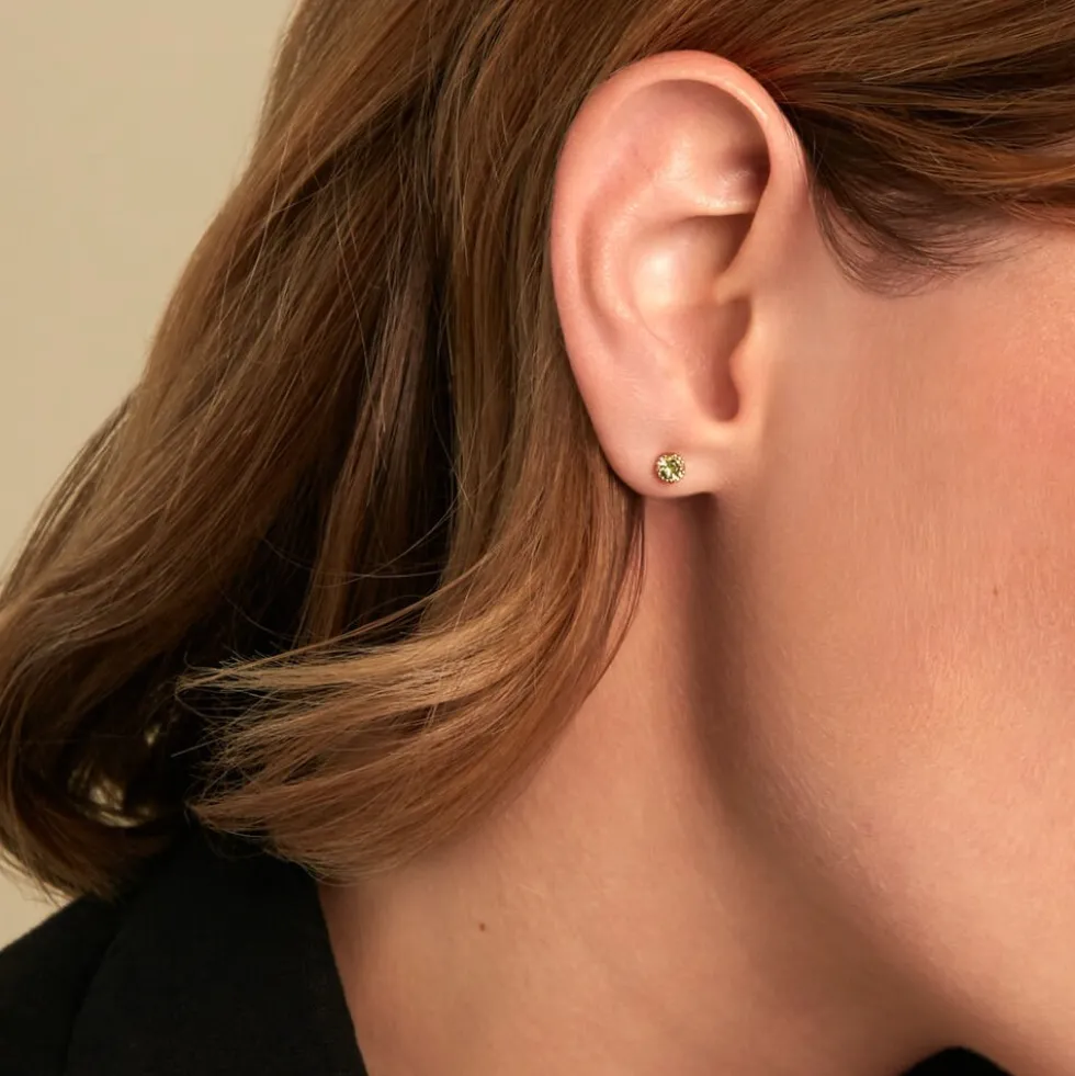 Boucles D'Oreilles Puces Poem Argent Jaune Péridot