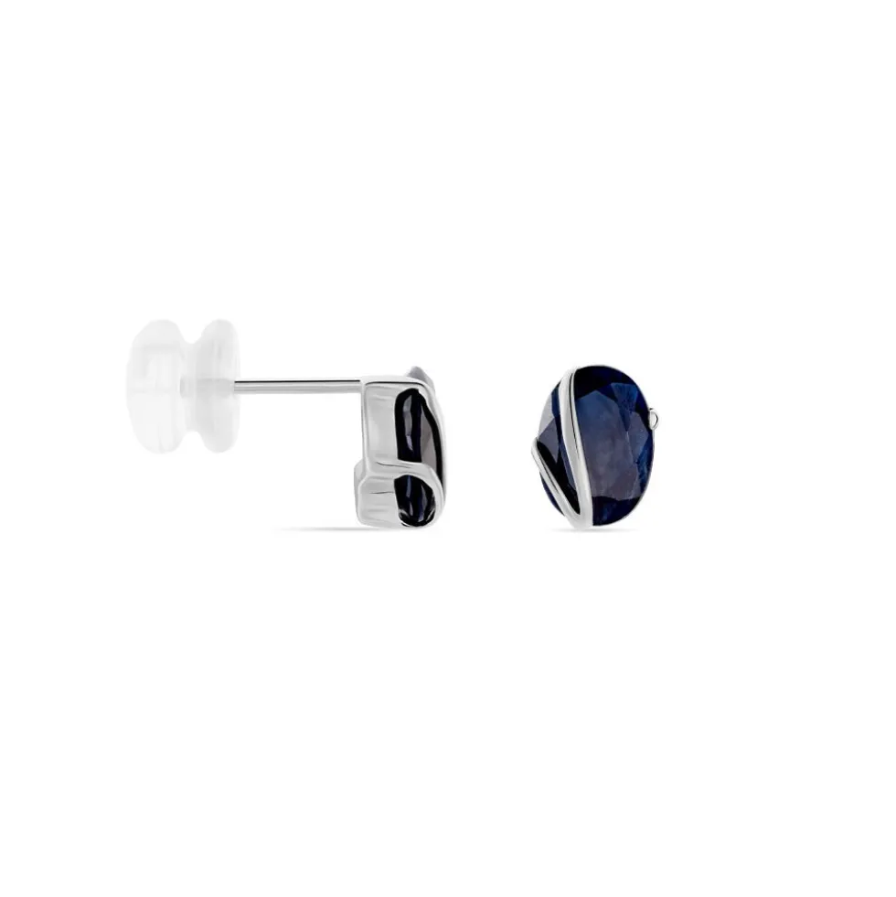 Boucles D'oreilles Puces Prudencia Or Blanc Saphir