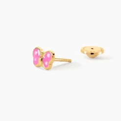 Boucles D'oreilles Puces Papillon Rose Or Jaune