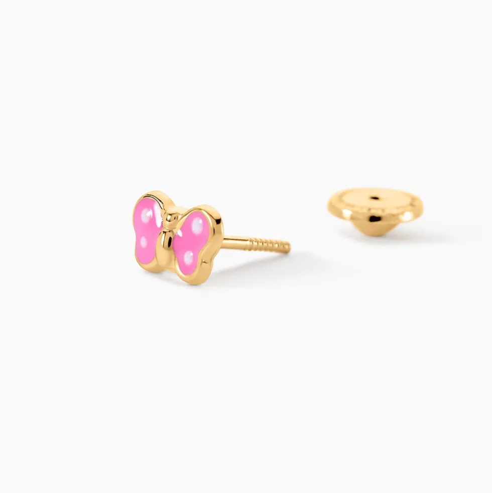 Boucles D'oreilles Puces Papillon Rose Or Jaune