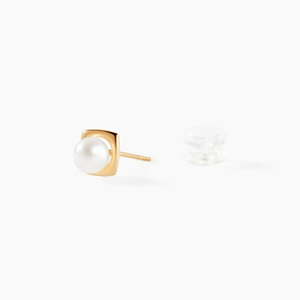 Boucles D'oreilles Puces Rhadia Or Jaune Perle De Culture