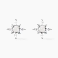 Boucles D'oreilles Puces Rhoda Argent Blanc Perle De Culture Oxyde